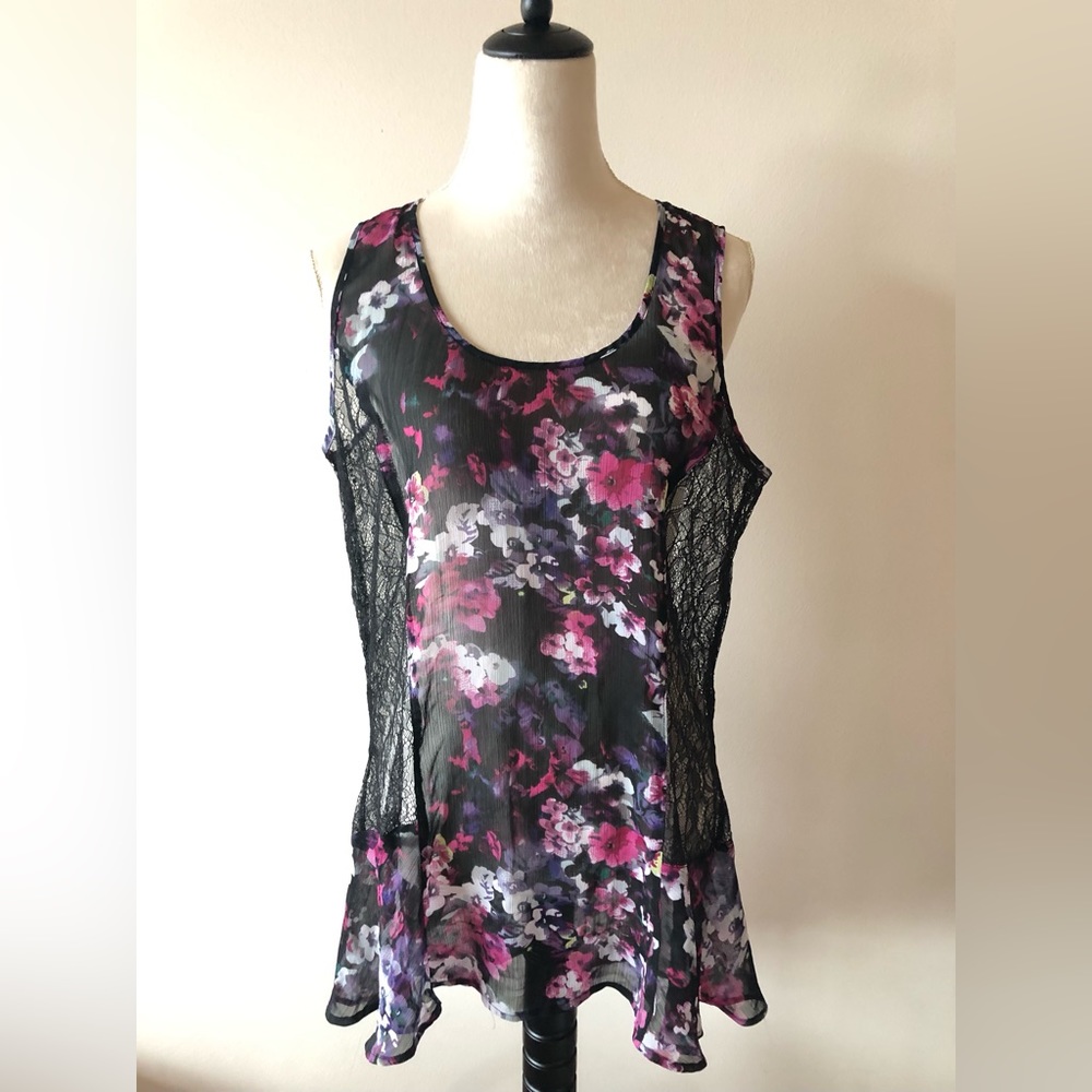 Studio Y Sleeveless Sheer Lace Top Tunic, size XL